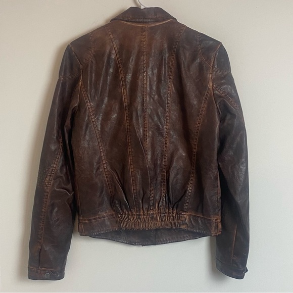 Kut from the Kloth Vegan Leather Jacket Burnout Brown Full Zip Moto Medi… - Picture 5 of 12